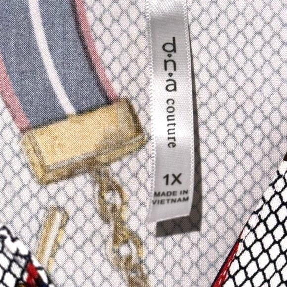 D.N.A Couture Womens 1X Chain & Stripe Print Blouse With Button Accents Long Sle - Picture 2 of 10